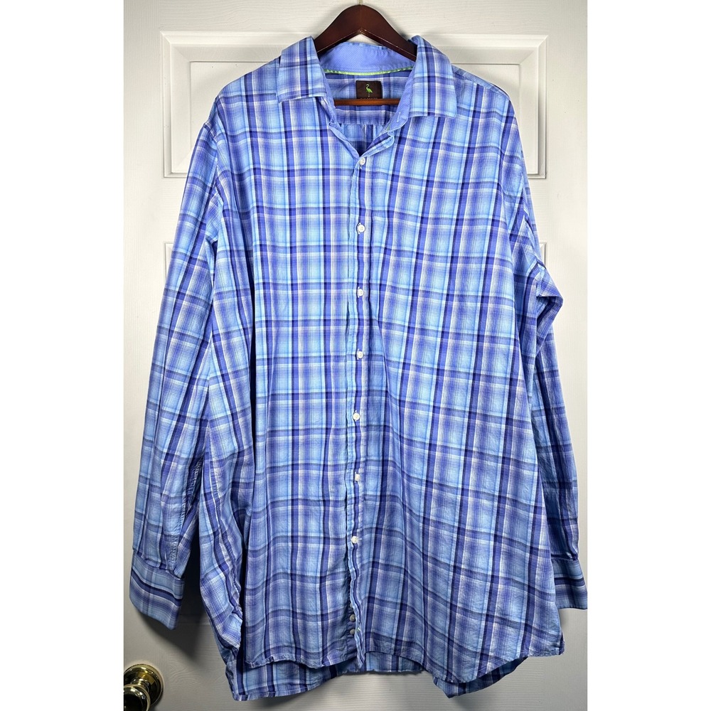 Tailorbyrd Mens‎ 4XLT Blue Purple Plaid Long Sleeve Button Down Shirt Cotton